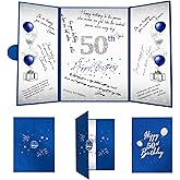Crenics 50th Birthday Decorations for Men or Women, Creative 50th Birthday Guest Book Alternative, Blue and Silver 50 Birthday Signature Book 18 x 12 inch, Great 50th Birthday Gifts