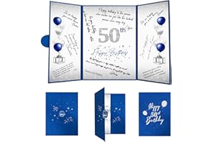 Crenics 50th Birthday Decorations for Men or Women, Creative 50th Birthday Guest Book Alternative, Blue and Silver 50 Birthday Signature Book 18 x 12 inch, Great 50th Birthday Gifts