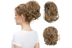 youngways Claw Clip Short Ponytail Messy Bun Hair Piece Bendable Hair Branch Extensions Fluffy Wavy Curly Synthetic Versatile Pecan Hairpieces