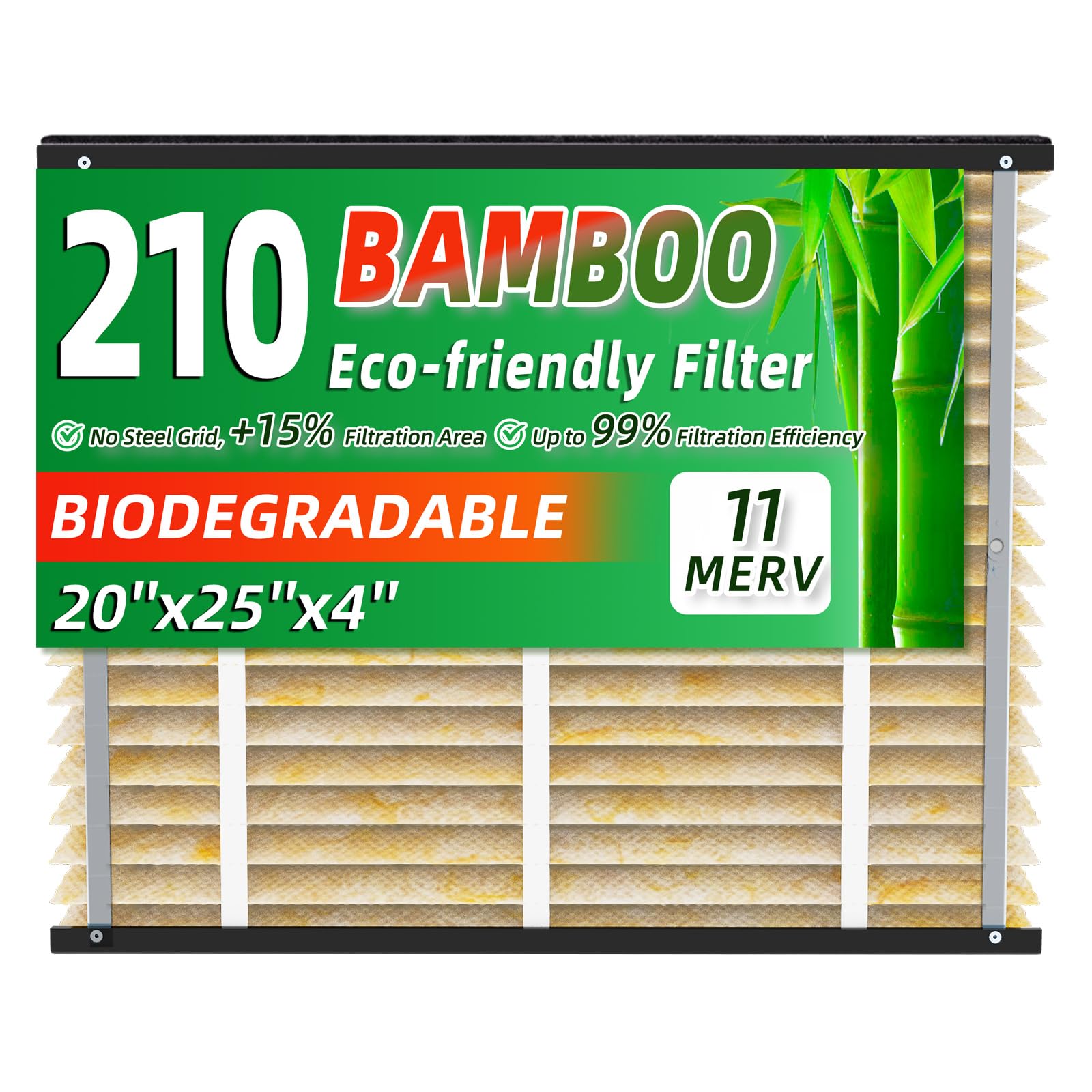 Photo 1 of 210 Bamboo Air Filter Replacement Biodegradable MERV 11 Fit for AprilAire Models 1210, 1620, 2216, 2210, 3210, 4200, 20x25x4 Furnace Filter, 210 Whole House Air Purifiers Replacement Filter - 1 Pack