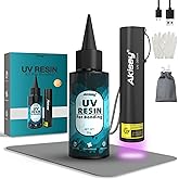 Akisey UV Resin Kit with Light, 50g UV Resin with Rechargeable 395NM UV Flashlight, Fast Curing in Seconds, UV Glue Adhesive for Bonding Jewelry, Plastic, Glass Repair, w/Mat, Gloves, Storage Bag