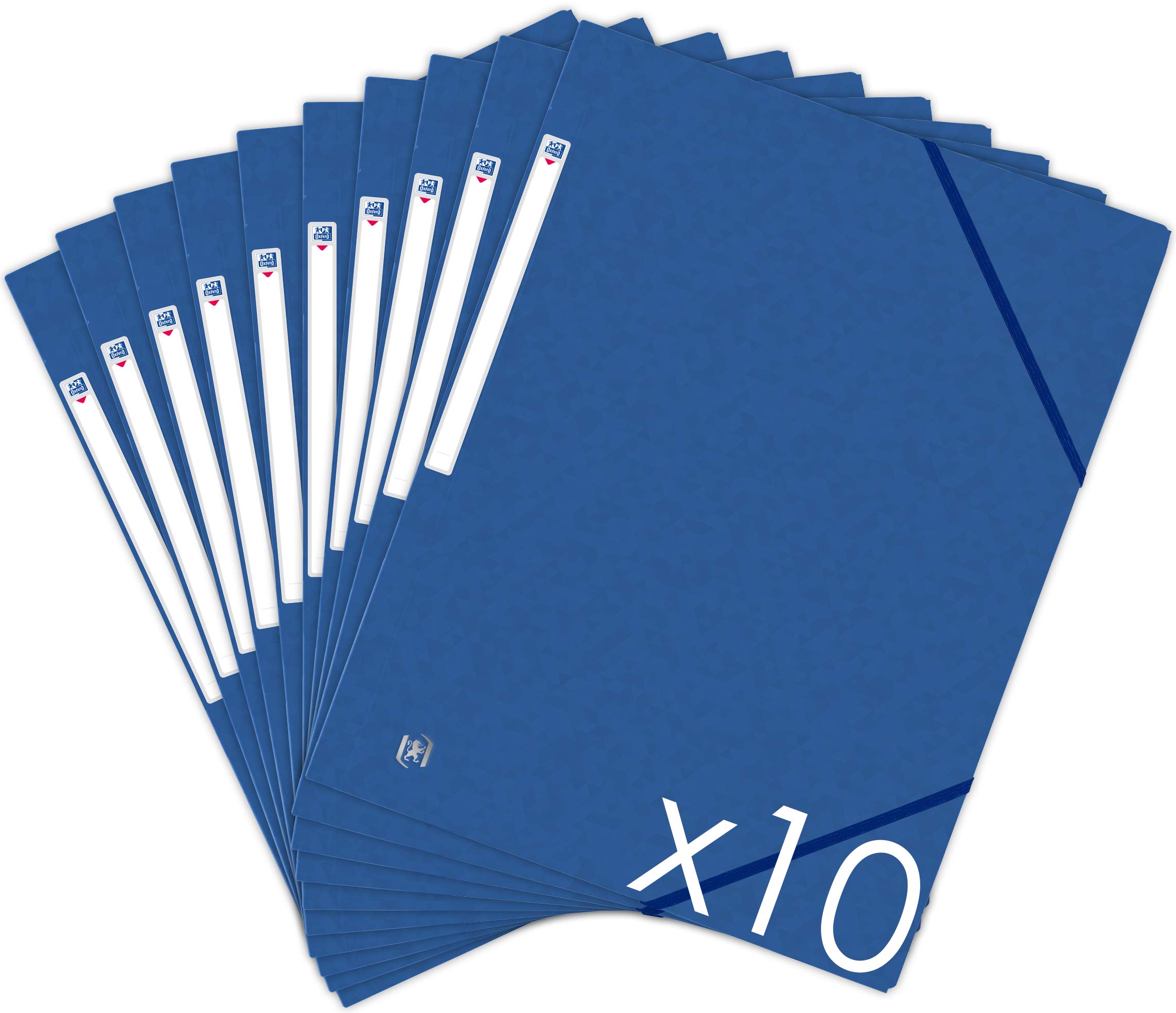 Oxford Topfile+ Pack of 10 Cardboard Folders with 3 Flaps A4 Elasticated Closure - Blue