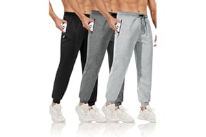 Celfaeree 3 Pack Mens Sweatpants with Zip Pockets,Joggers Pants for Men Slim Fit Workout Running Gym Athletic Pants