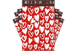 Qilery 200 Pcs Valentine's Day Poly Mailers 10 x 13 Inch Heart Pattern Waterproof Tear Proof Packaging Gift Bags Self Sealing Poly Mailer Envelope Bags for Small Business Boutique Clothing Gifts