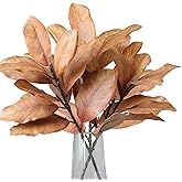 Lovmeety 3 Pcs Fall Artificial Magnolias Leaves Stems, Yellow Fake Magnolia Leaves Branches Faux Magnolia Greenery for Floral Arrangement Home Wedding Party Office Decoration