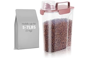 LEAWALK 5-7Lbs Airtight Pet Storage Container For Cat Dog Bird Food and Keep Fresh, Translucent Body,Upgraded large nozzle for easy pouring With handle design Easy to carry when going out-pink