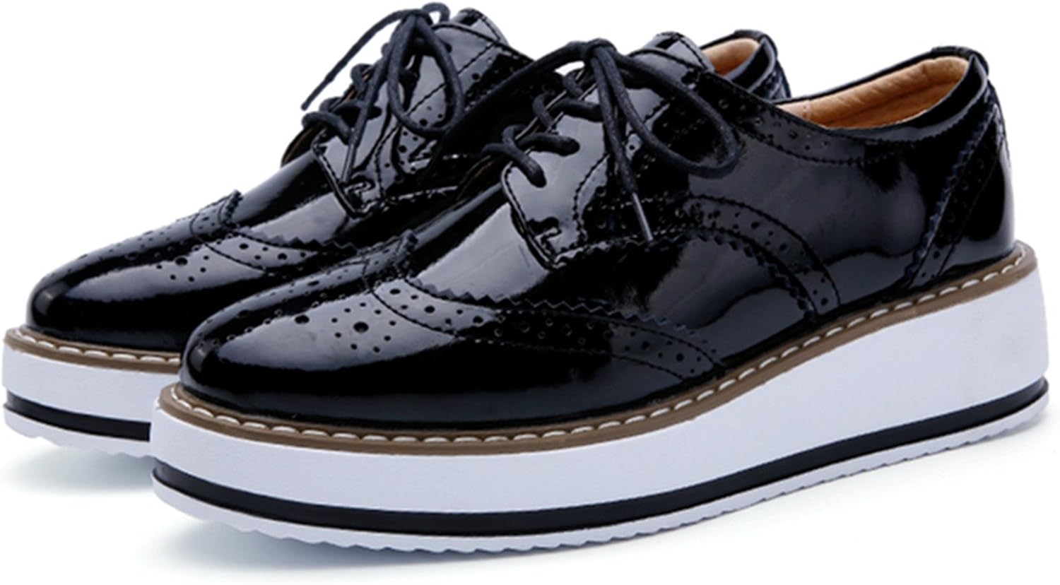  | DADAWEN Women's Platform Lace-Up Wingtips Square Toe Oxfords Shoe | Oxfords