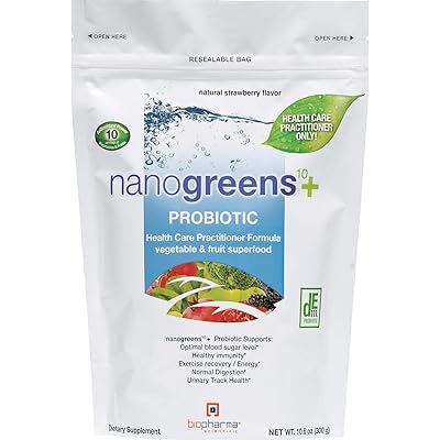 Biopharma Scientific NanoGreens + Probiotic Fruit and Vegetable Superfood Supplement Powder | Natural Strawberry Flavor | 30 Servings | Spirulina, Chlorella, Organic Kale, DE111&trade; Bacillus Subtilis