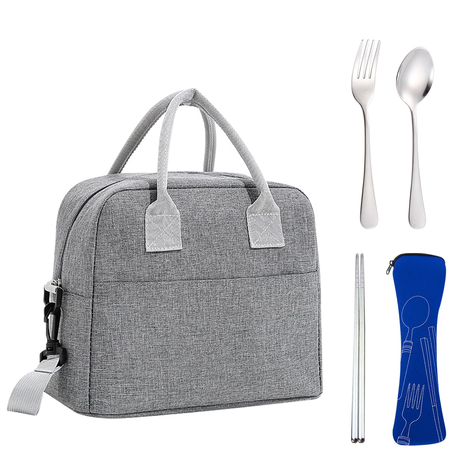 GVSAVY 1 Shoulder Strap Meal Bag with 1 Set of Utensils, Adjustable Shoulder Strap Portable Portable Lunch Bag, Large Capacity Picnic Bag, Waterproof Insulated Bag, Suitable for Picnic and Camping