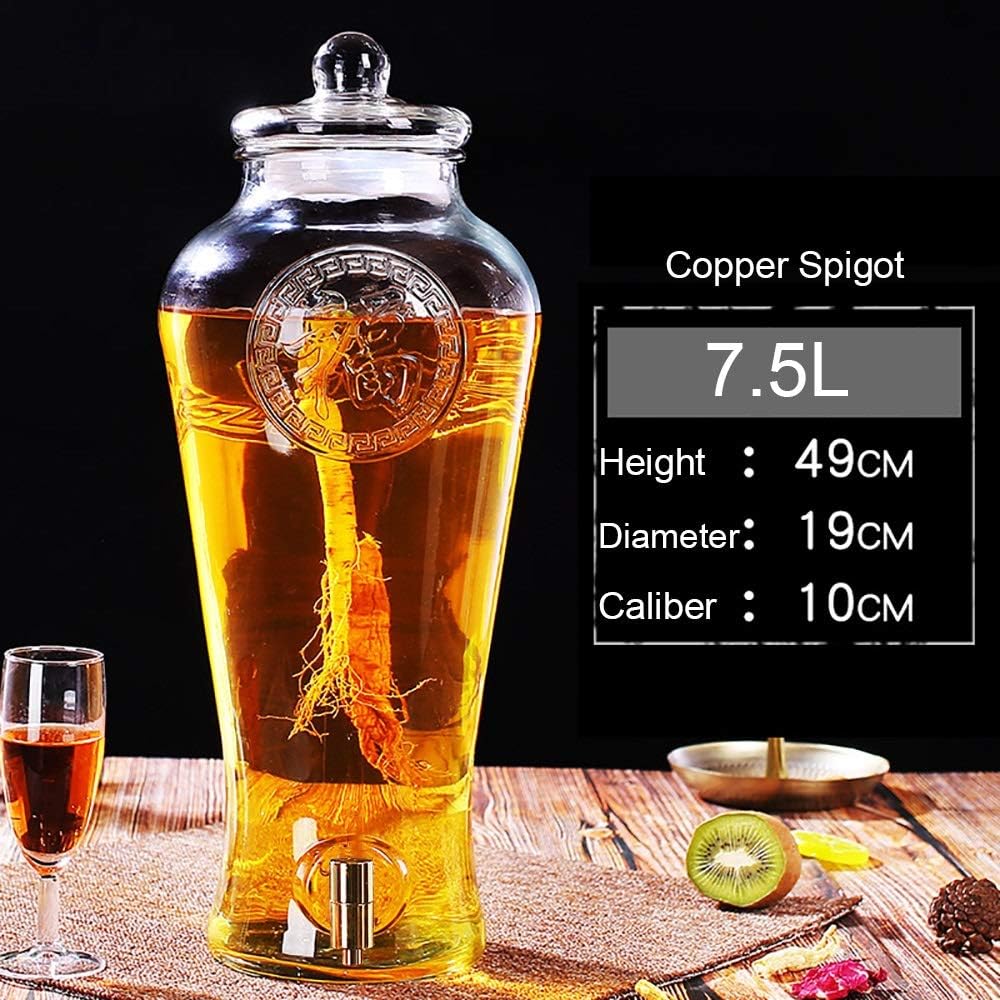 YYHSND Glass Beverage Dispenser With Faucet Solid Support Glass Cover Juice Beer Punch Ice Tea Cold Drink Dispenser 5L/75.L/10L Beverage dispenser (Color : 7.5L, Size : Copper Spigot)