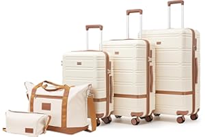 NEISIA Luggage Sets 3 Piece with spinner wheels, PC+ABS Hard Shell Travel Luggage,Lightweight Carry-on suitcases with TSA Lock,YKK Zippers (beige)