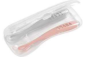 BÉABA BEABA Baby's First Foods Spoon Set, Original Silicone Baby Spoons, 4 Pack, Rose + Cloud