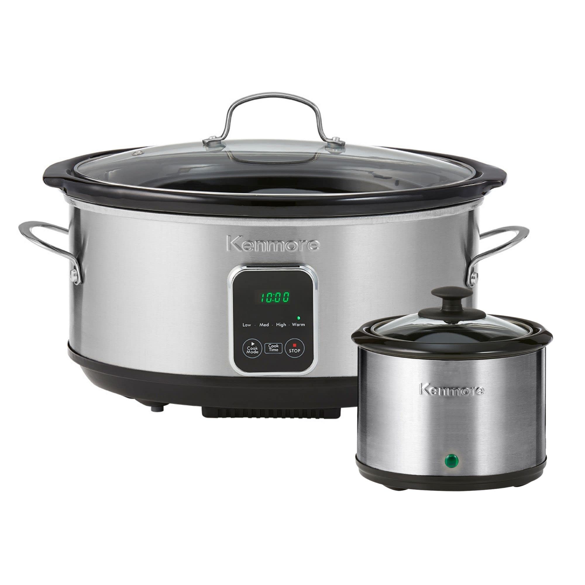 Photo 1 of Kenmore 7 Quart Slow Cooker Programmable Kitchen Appliance Dipper Sauce-Warmer Stainless Steel Digital Display One-Touch Controls Braise Simmer Sous Vide Stew Soup Chili Curry Black and Silver