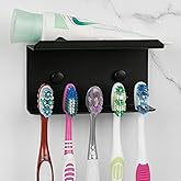 Linkidea Wall Mounted Toothbrush Holder for Shower, Aluminum Self-Adhesive 5 Slots Tooth Brush and Toothpaste Organizer Hange