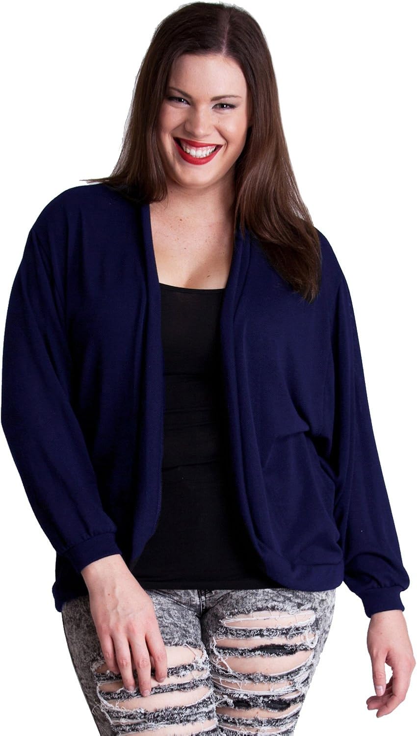 Ladies Navy Blue Plus Size Curved Open Front Dolman Sleeve Cardigan at