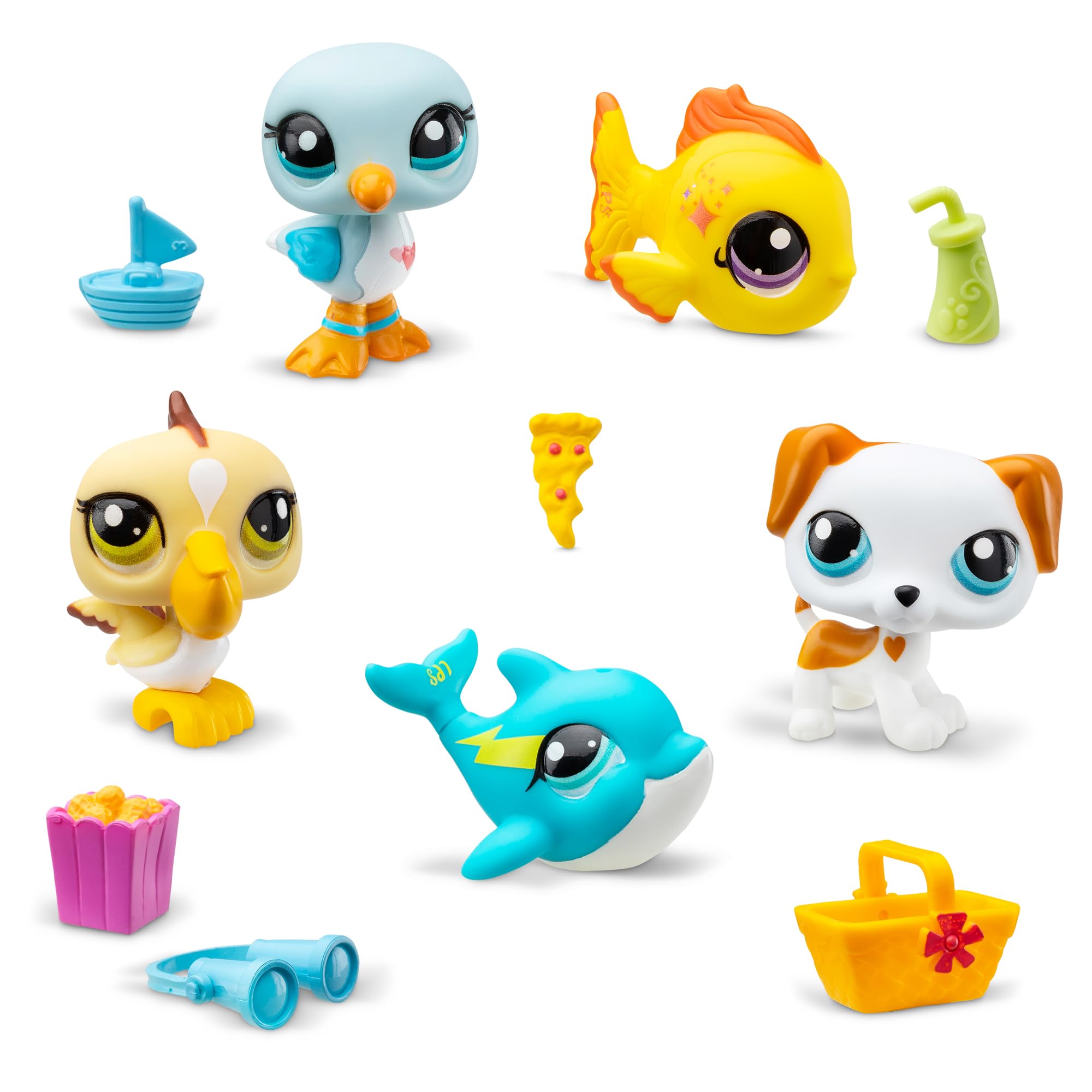 Littlest Pet Shop, Collector Set, Beach Besties Theme - Gen 7, Pets #61 to #65, Authentic LPS Bobble Head Figure, Collectible Imagination Toy Animal, Kidults, Girls, Boys, Kids, Tweens Ages 4+