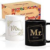Mr and Mrs Coffee Mugs Set - Unique Wedding Gift for Couple, Newlyweds, Engagement, Bridal Shower - Personalized Couple Gift for Him & Her -40