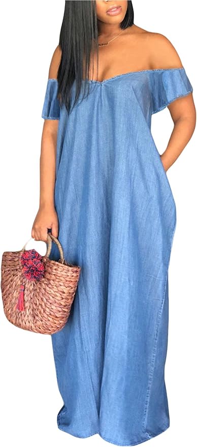 full length denim maxi dress