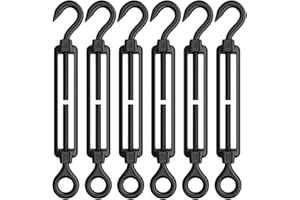AUTMATCH M4 Turnbuckle Hook and Eye - Black Turnbuckle 304 Stainless Steel for Heavy Duty Wire Rope Tension Cable Railing Hardware Kit, 6Pcs