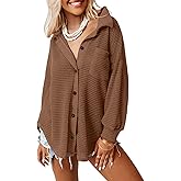 Beaully Womens Waffle Knit Long Sleeve Button Down Shirts Casual Lightweight Shacket Dressy Blouses Tops