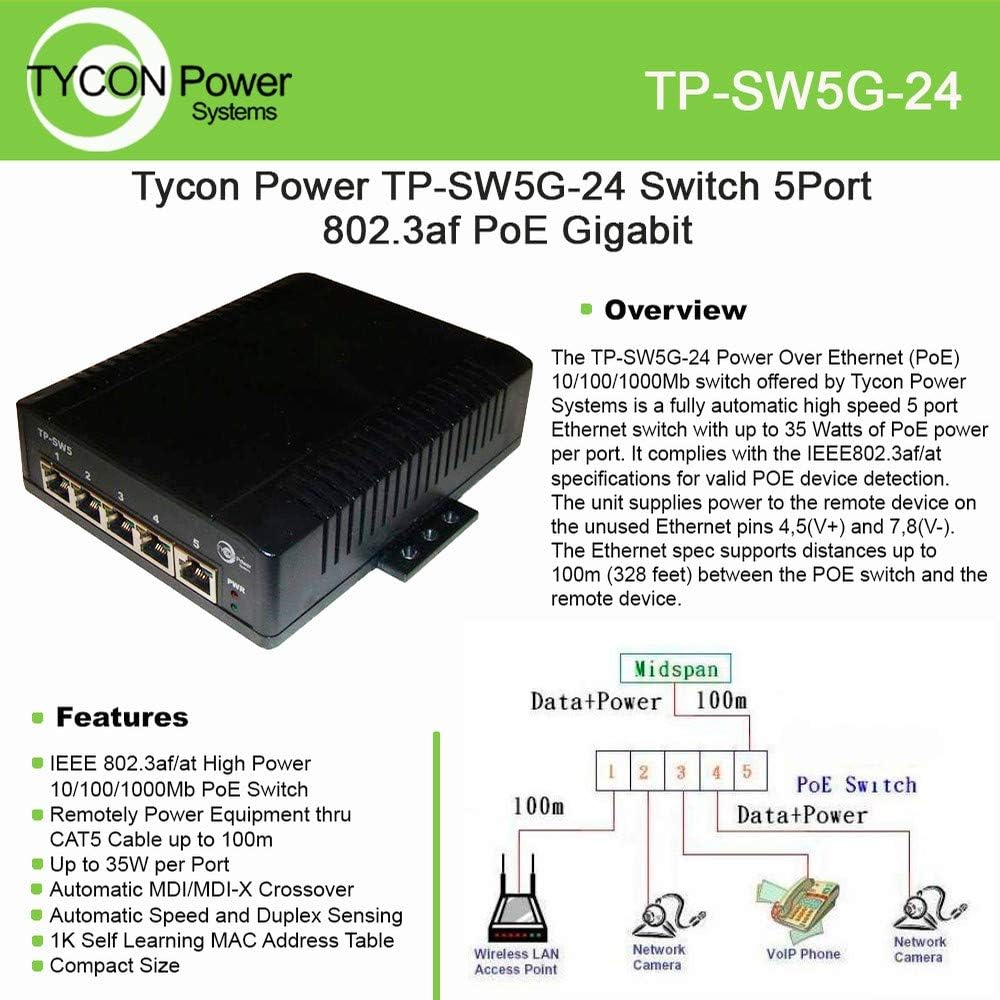 TyconSystems TP-SW5G-24 5 Port High Power POE Switch - 10-36V DC Input