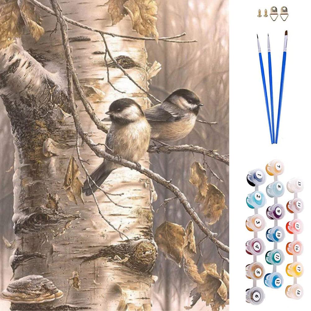 DIY Painting by Numbers for Adults Junior Children, ABEUTY Bird Animal Trees 16 * 20 Inches Christmas Valentine's Day Gift