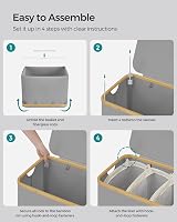 SONGMICS 150L 3-Section Laundry Basket with Lid Dove Grey LCB515G01 view 8