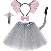 Heliltd 5pcs Elephant Costume Set for Adult Elephant Ears Headband Tail Grey Tutus Skirt Bow Tie Nose Animal Costume Accessories Set for Halloween Cosplay Dress Up Party