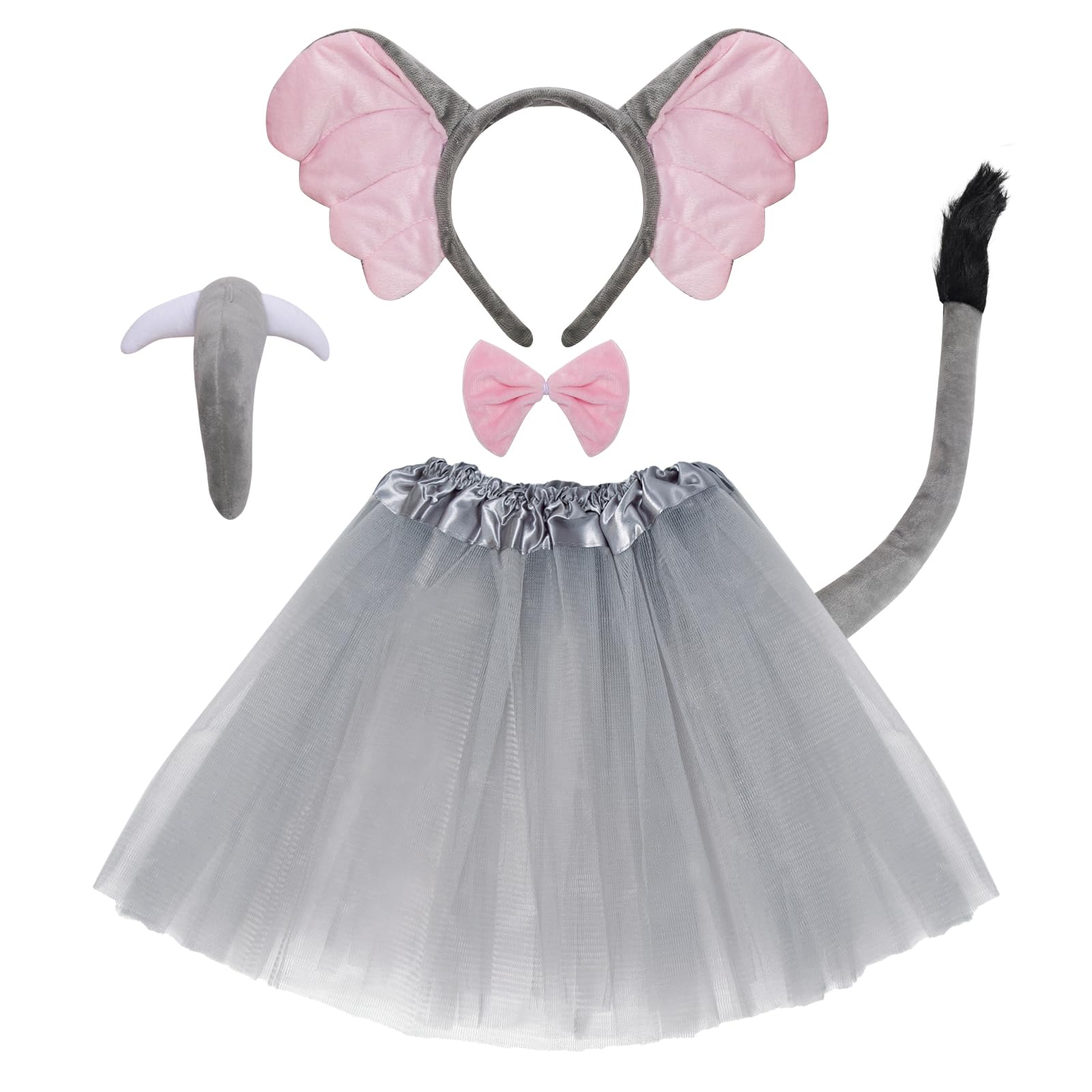 Photo 1 of Heliltd 5pcs Elephant Costume Set Elephant Ears Headband Tail Grey Tutus Skirt Bow Tie Nose Animal Costume Accessories Set for Halloween Cosplay Dress Up Party for Adult