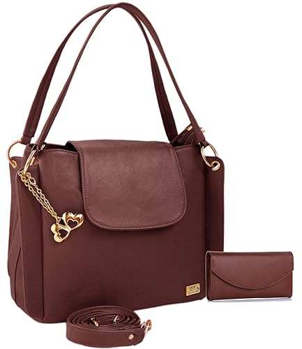 I Define You PU Leather Women and Girls Handbag & Wallet Combo (Brown)