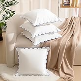 Frienda 4 Pack Blue and White Scalloped Pillow Cover 18 x 18 Inch Aesthetic Scallop Pillows Case for Couch Sofa Living Funky Preppy Room Decor, Grand Millennial Style