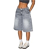 WDIRARA Women's Low Rise Baggy Denim Shorts Wide Leg Bermuda Jean Shorts