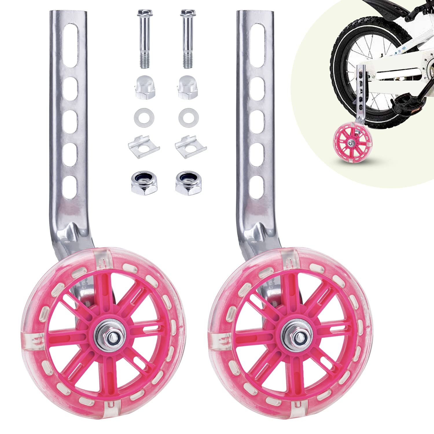 Mehomei Kids Bike Stabilisers for Childs Bike Bicycle Training Wheels 12 14 16 18 20 Inch Support Wheels for Boy Girl Children with Adjustable Bicycle Stabiliser Mounted Kit, Pink