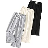 Fdqin Girls 3 Pcs Wide Leg Sweatpants Casual Elastic Waist Straight Leg Jogger Pants with Pockets