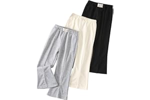 Fdqin Girls 3 Pcs Wide Leg Sweatpants Casual Elastic Waist Straight Leg Jogger Pants with Pockets