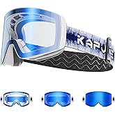 KAPVOE Photochromic Ski Goggles Snowboard OTG Snow Glasses Magnetic Lens Men Women UV400 Protection Anti fog skating K718