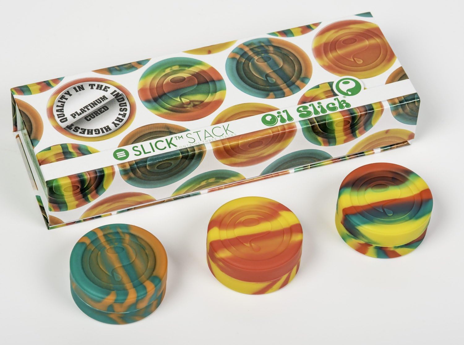 Oil Slick Stacks Platinum Cured Medical Grade Silicone Containers, Set of 3 (Rasta Set)