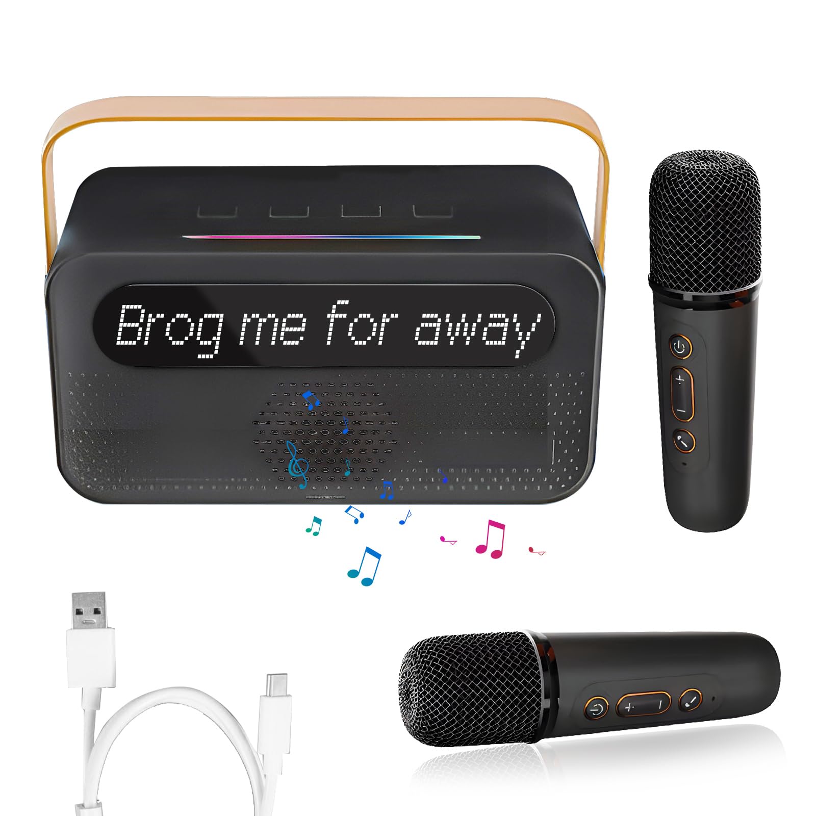 Mini Karaoke Machine with 2 Wireless Microphones, Portable Bluetooth Karaoke Speaker with LED Display Intelligent Scrolling Caption and Magic Sound Changing Effects for Family Home Party (Black)
