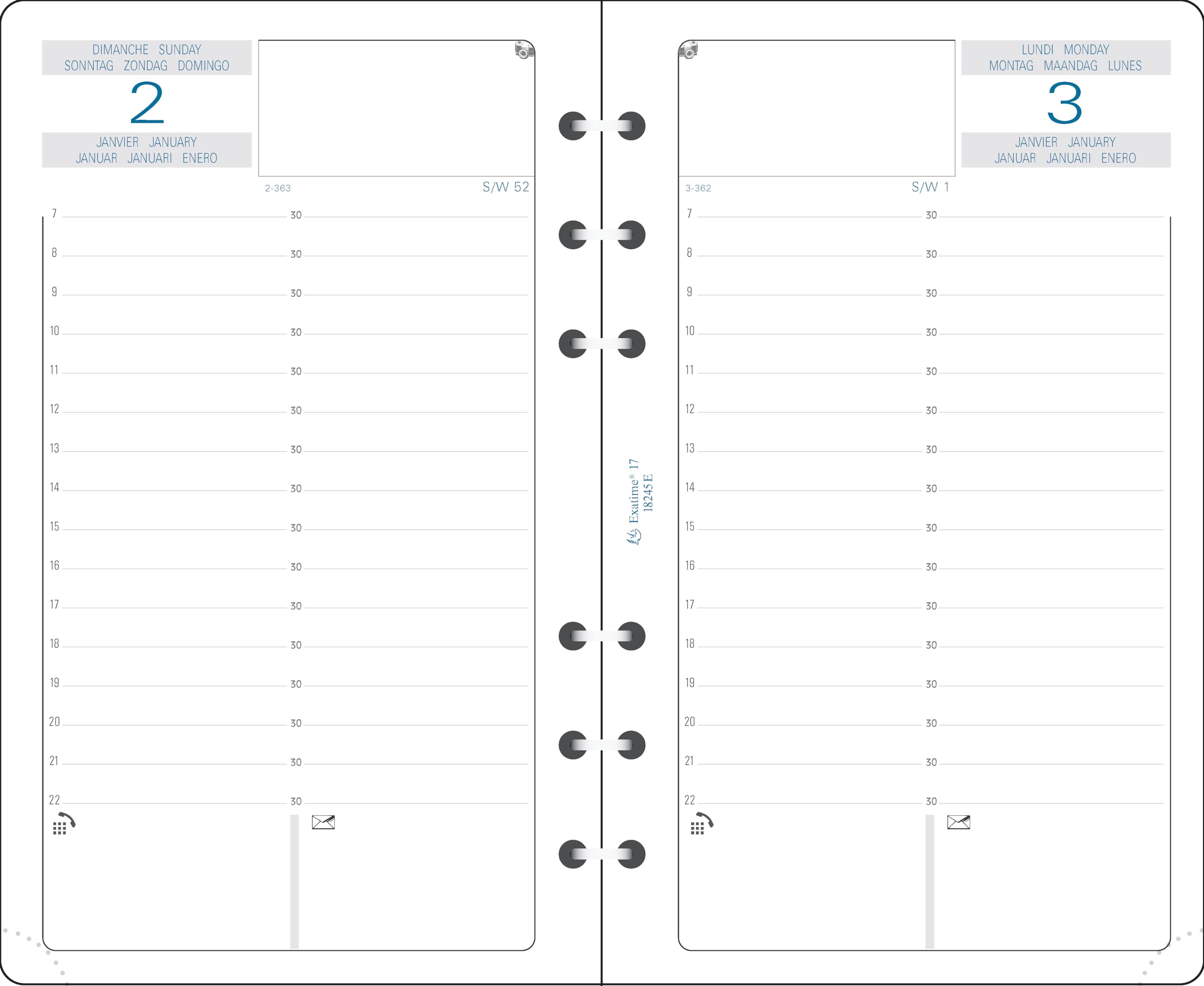 Exacompta 18245 Organiser Refill for Exatime 17 Daily Millésimé 1 Half Jan to June Year 2017