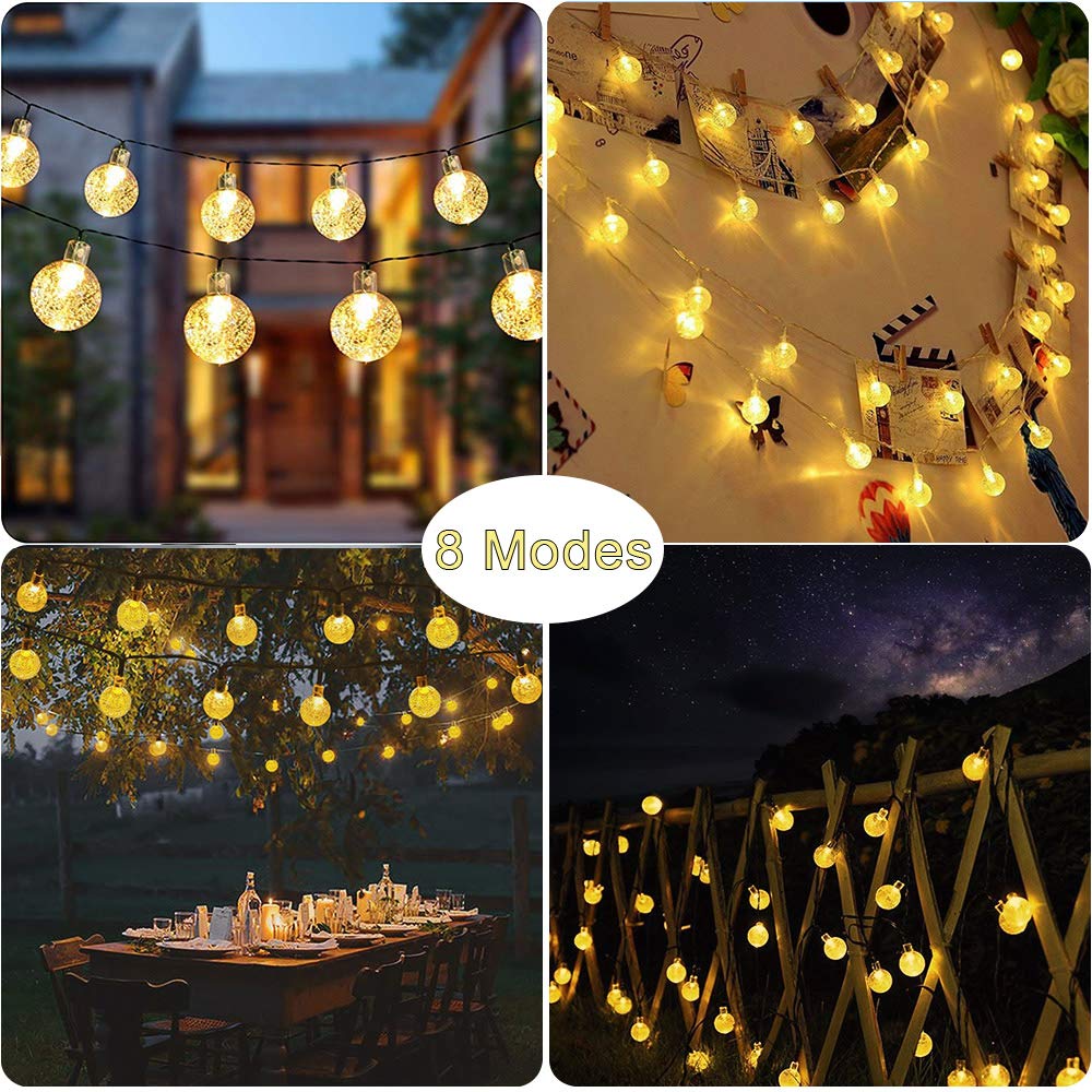 Solar String Lights Outdoor, Cshare Garden Light Bulbs 50 LED 23Ft 8 Modes Waterproof Garden Crystal Ball Decorative Fairy Lights for Garden, Yard, Home, Christmas Tree, Birthday Party(Warm White)