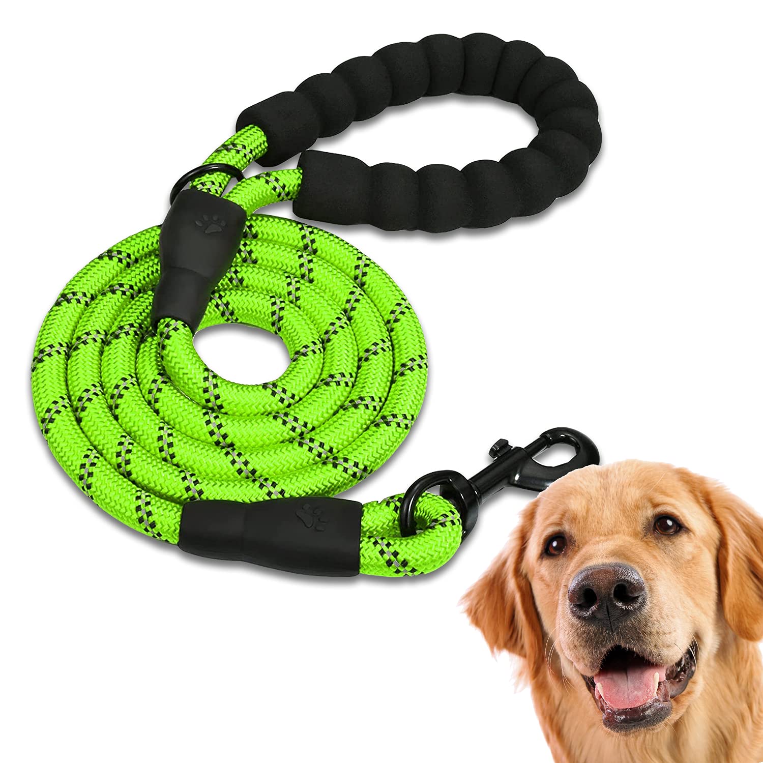 Edipets, Dog Lead, Durable Slip Rope with Soft Padded Handle, Highly Reflective Threads, for Small, Medium, Large Dogs, 47, 60 and 87 inches (60 Inches, Green)