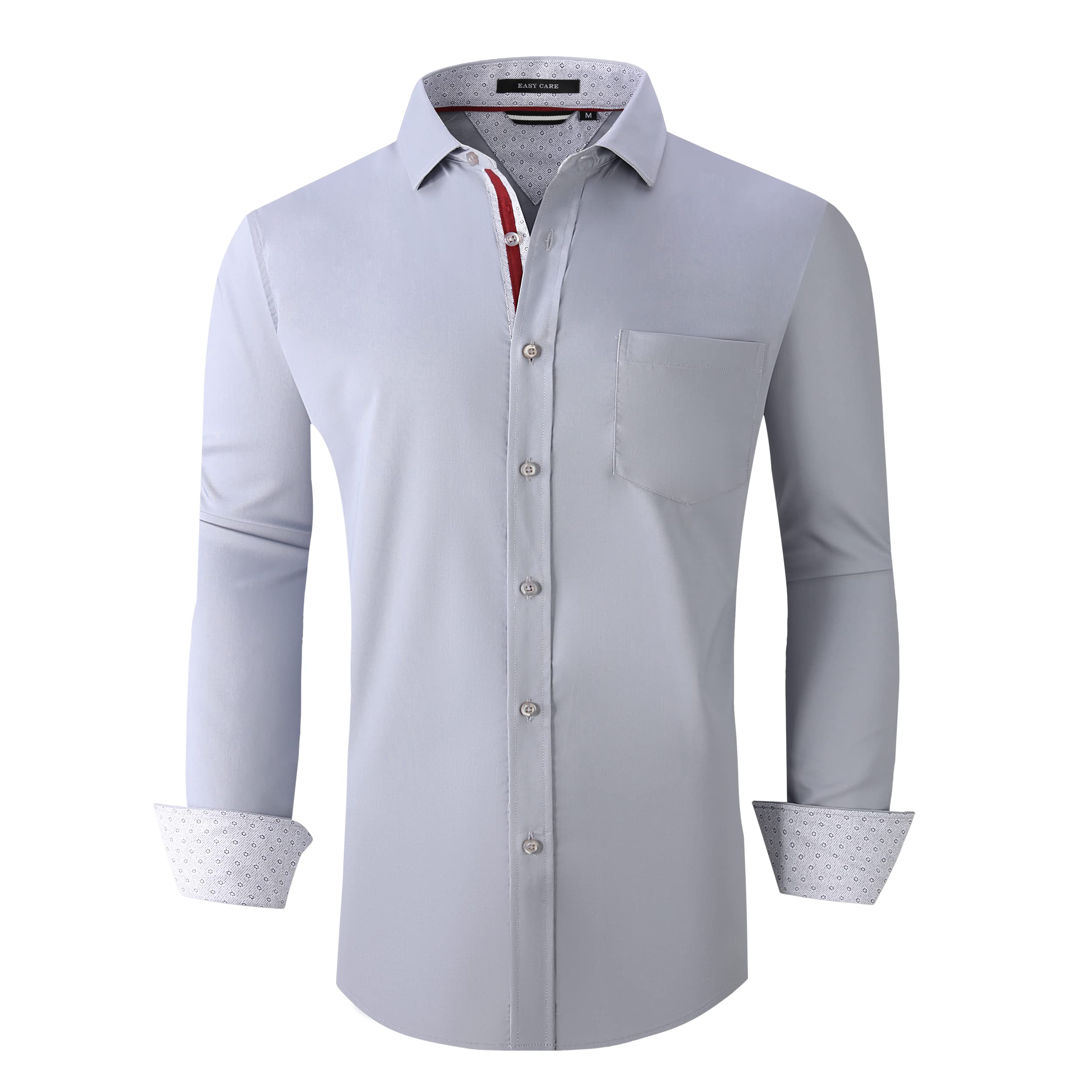 Photo 1 of Alex Vando Mens Dress Shirts Wrinkle Free Regular Fit Stretch Rayon Bamboo Button Down Shirt,Silver,XL