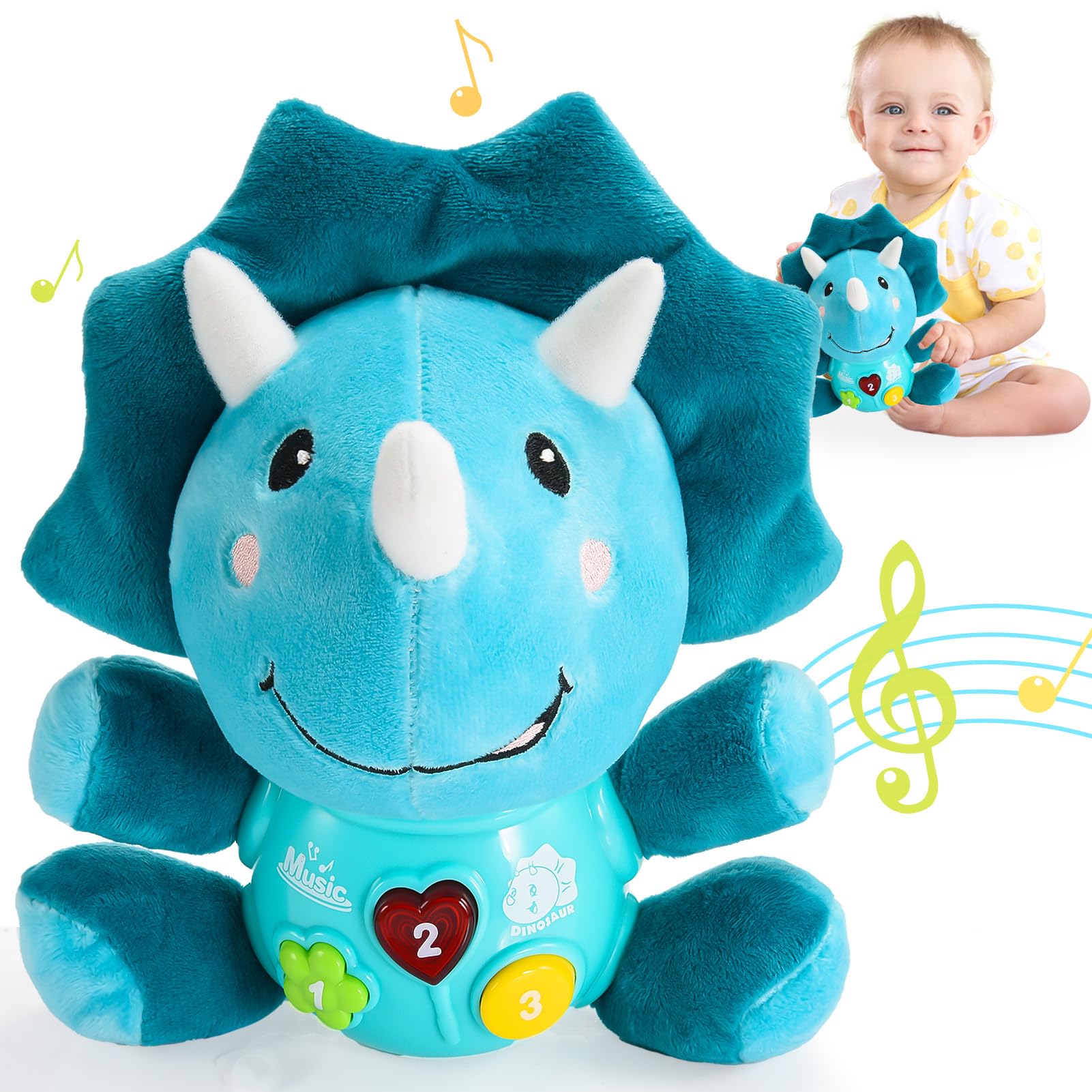 Toyzey Musical Baby Toys 6 9 12 Months, Dinosaur Toys for Boy Gifts Age 1 2 3 Tummy Time Soft Toys Baby Boys Gifts 6-12 Months Montessori Toy for 1 Year Old Boys Baby Toys 6-12 Months