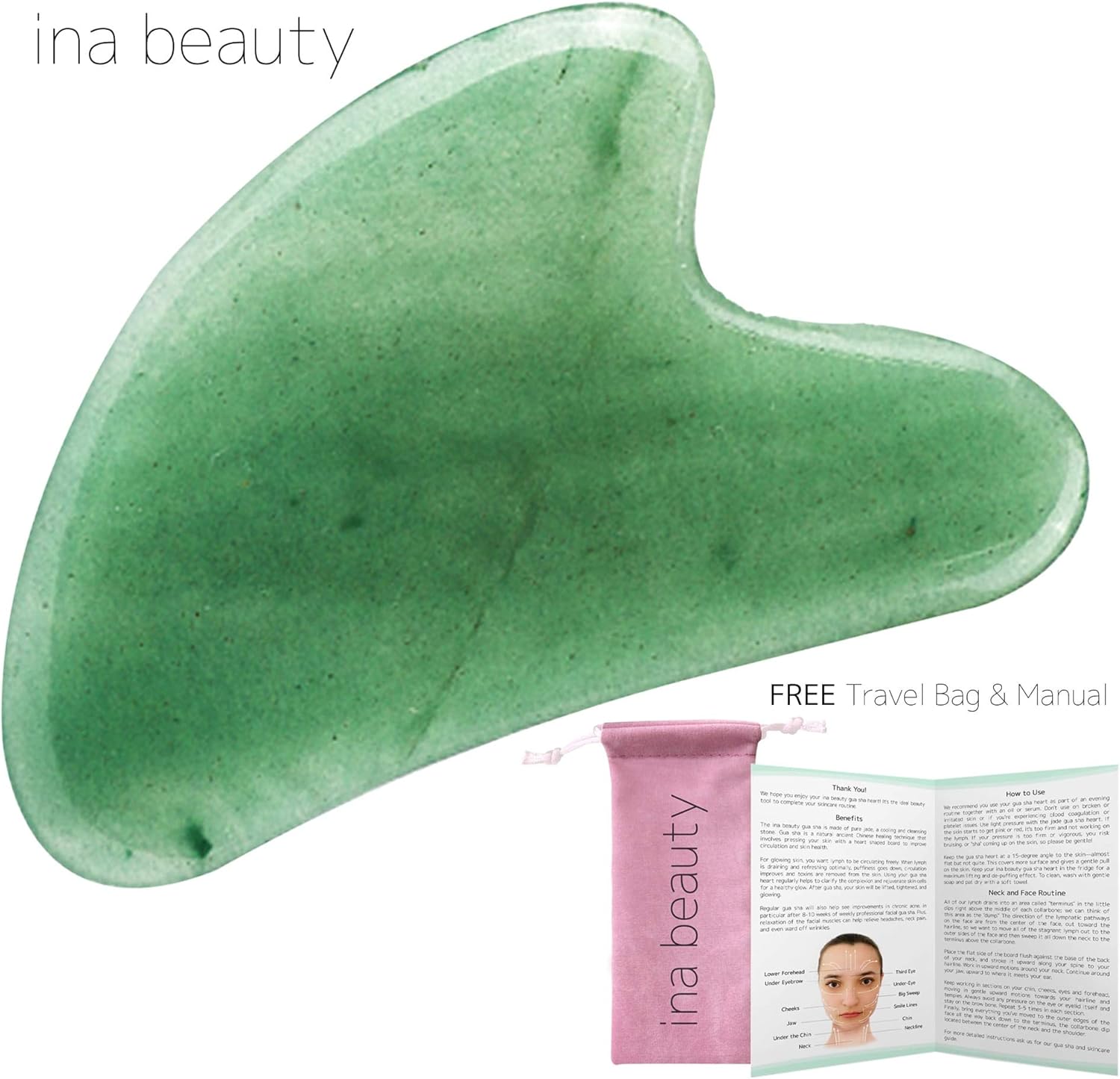 Large Gua Sha Heart by ina beauty - Natural Jade Stone for Face to Lift, Decrease Puffiness and Tighten: Electronics