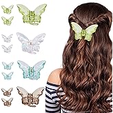 12 Pcs Clear Butterfly Hair Clips RENUIS Acrylic Hair Claw Clips for Thick, Thin and Medium Hair Non-Slip Big Butterfly Jaw Clips Beautiful Hair Accessories for Girls and Women Cute Hair Clips