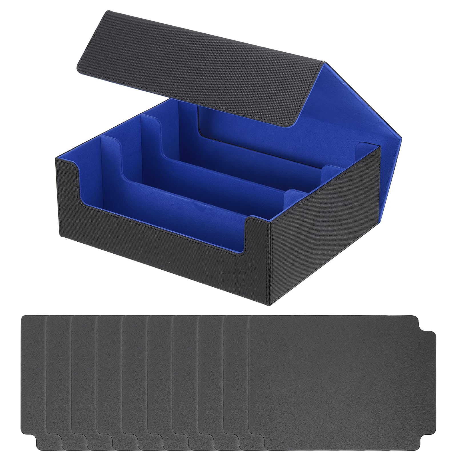 PATIKIL Card Storage Box for Trading Card, 1200 + PU Leather Magnetic Closure Card Storage Deck Box Holder with 10 Divider Fit for Magic Games Card, Black/Blue