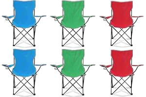 Four Seasons Courtyard Portable Lightweight Folding Lawn Chair with Cupholder for Camping, Sporting Events, and Tailgating, Multicolor (6 Pack)
