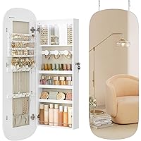 SONGMICS Jewelry Organizer, LED Jewelry Cabinet Wall/Door Mounted, White Surface with Greige Lining UJJC026W01