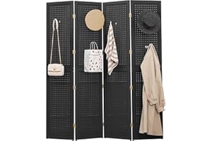 DURASPACE 4 Panel Pegboard Freestanding, 5.6 FT Wooden Foldable Privacy Screen, Portable Jewelry Display Board for Retail, Craft, Cloth, Art Display Panels (Black)