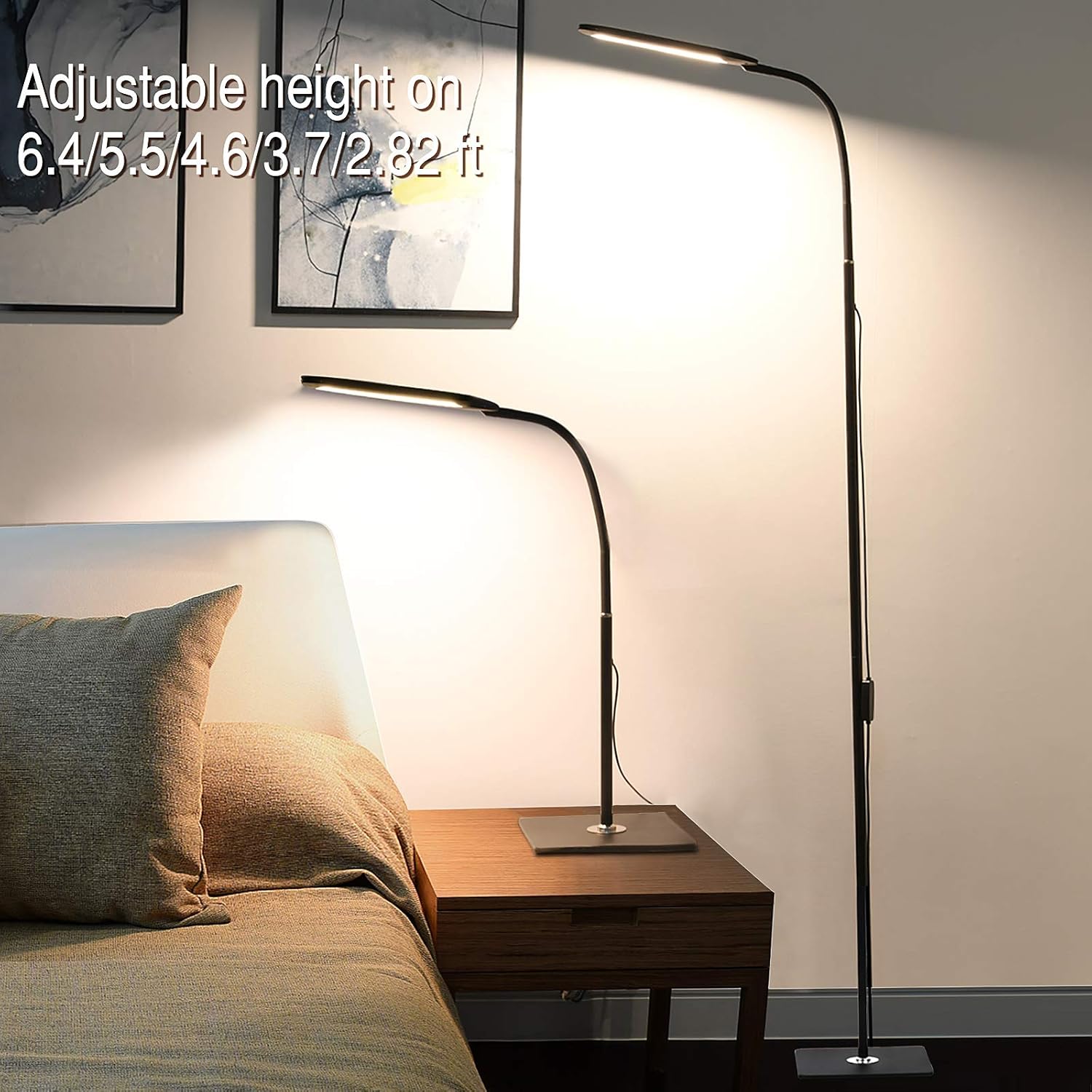 ALongDeng LED Floor Lamp with Adjustable Gooseneck, Height Adjustable Modern Standing Lamp, 10 Brightness Levels & 3 Color Temperatures, 14W Dimmable Reading Lamps for Bedroom Office Living Room Piano: Home Improvement